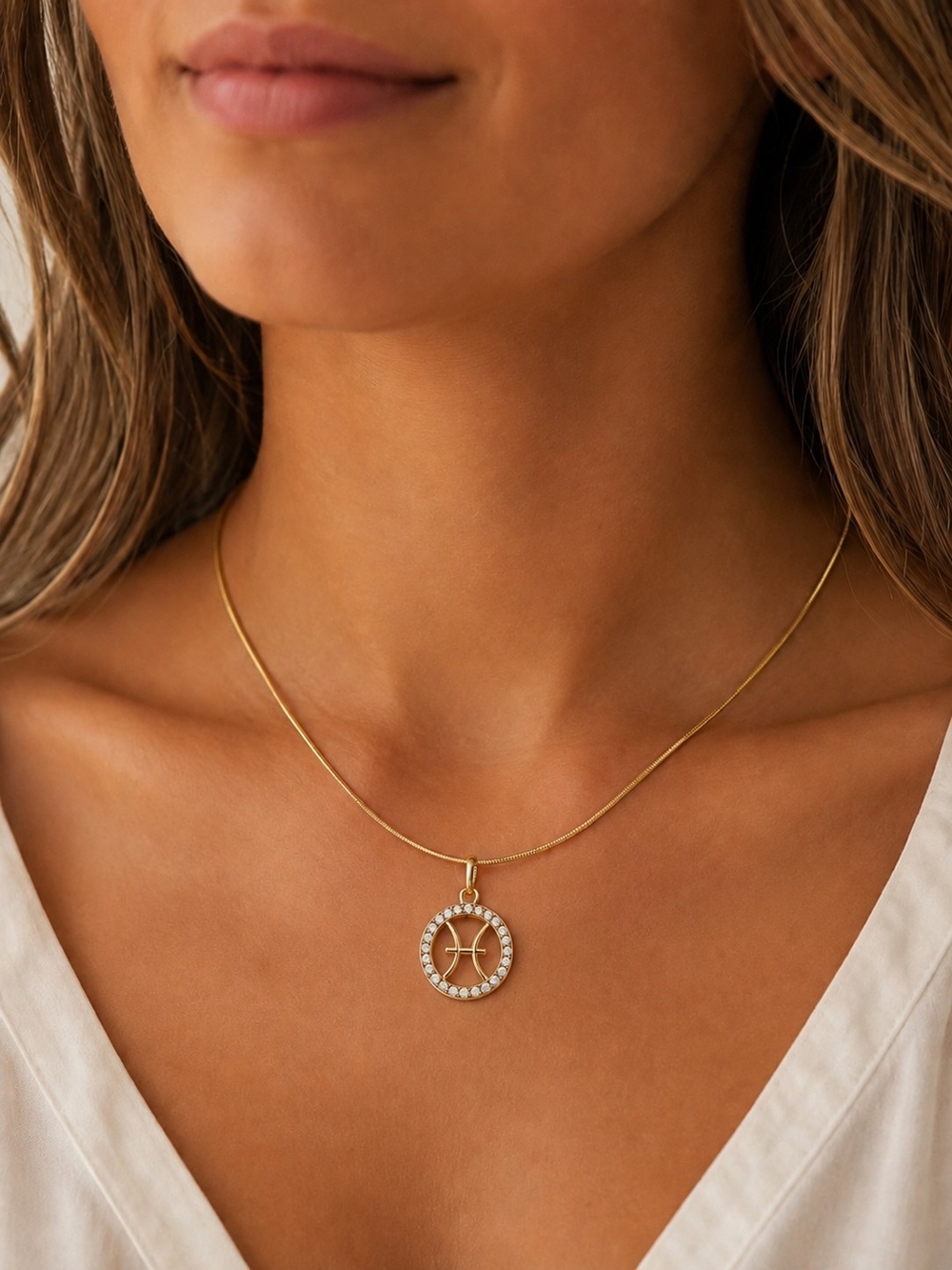 Pisces Zodiac Crystal Pendant Necklace 18K Gold Plated Birth Sign February March - Picture 3 of 4